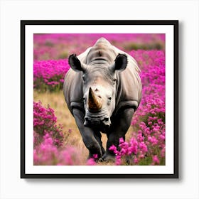 Rhino In Pink Flowers 1 Póster