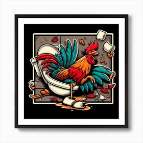 Rooster In The Toilet 2 Art Print