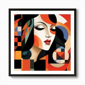 Cubism Shapes Asian Woman 01 Art Print