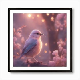 Dreamy Portrait Of A Cute Bird In Magical Scenery, Pastel Aesthetic, Surreal Art, Hd, Fantasy, Fairy Art Print