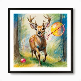 Deer Blowing Bubbles Art Print