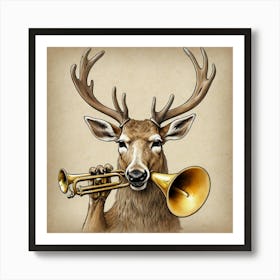 Deer Playing Trumpet 1 Art Print