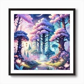 A Fantasy Forest With Twinkling Stars In Pastel Tone Square Composition 40 Art Print