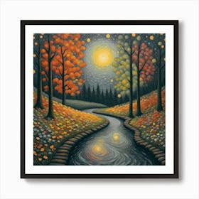 Stream In The Woods. Enchanted Autumn Evening scandi wall art Art Print