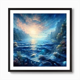 Seascape With Dolphins Art Print