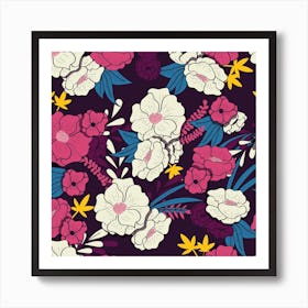 Rich Flower Pattern On Purple Square Art Print