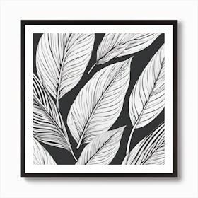 Black And White Tropical Leaves Art Print