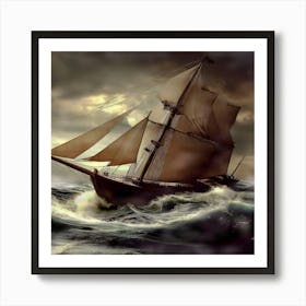 Sailing Ship In Rough Seas Art Print