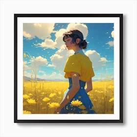 Girl In A Yellow Field 1 Art Print