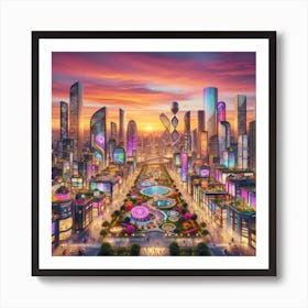 Harmony at Dusk: A City's Joyful Symphony Art Print