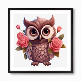 Owl With Roses 8 Art Print