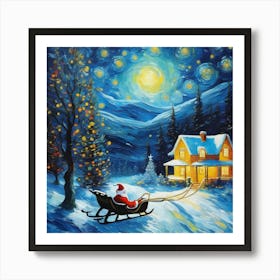 Santa Claus In Sleigh 2 Art Print