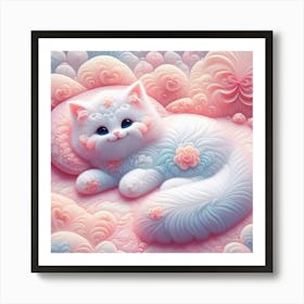 Pink Cat On A Cloud Art Print