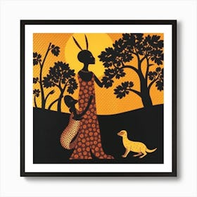 African Woman And Dog Art Print