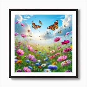 Colorful Meadow With Butterflies 2 Art Print