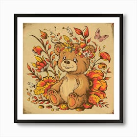 Teddy Bear With Flowers Art Print