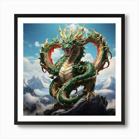 Dragon On Top Of Mountain Art Print