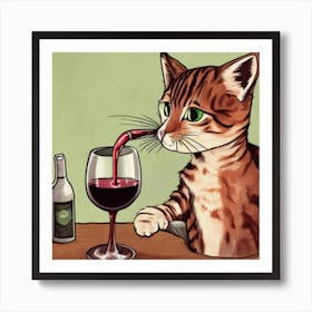 Cat Drinking Wine For One Cat Drinking Wine Art Print Art Print