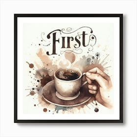 First Coffee 1 Art Print