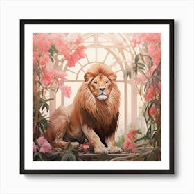 Lion 2 Pink Jungle Animal Portrait Art Print