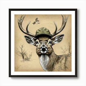 Deer With Hat 1 Art Print