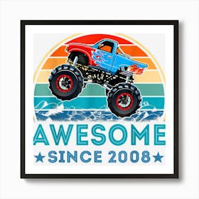 14 Awesome Since 2008 Monster Truck 14th Birthday Boys 1 Art Print