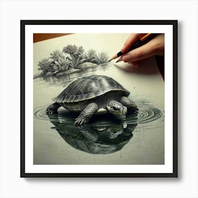 Turtle In Water 4 Art Print