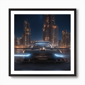 Two Maritime On The Concrete Floor, The Background Is The Starry Sky As Well As The City Night Scene Art Print