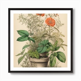 Orange Flowers In A Pot Art Print