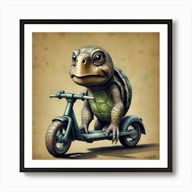 Turtle On A Scooter 3 Art Print