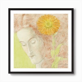 Woman's Head With Red Hair And Chrysanthemum, Jan Toorop Art Print