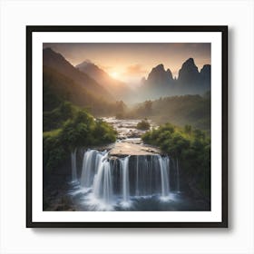 Sunrise Over A Waterfall Art Print