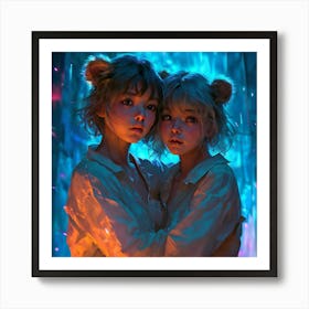 2 Girl Anime hug With Each Other Art Print