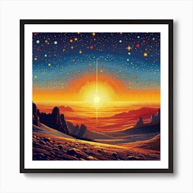 Sun Rising Over The Desert,A New Dawn on Tatooine: A Mosaic of Hope Against the Sand Dunes Art Print