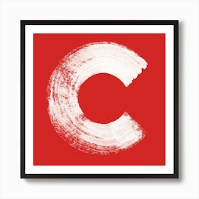 Brushstroke C Typography Red Square Art Print