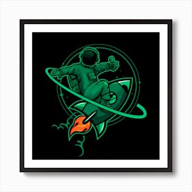 Astronaut On A Rocket Star Sky Planet Art Print