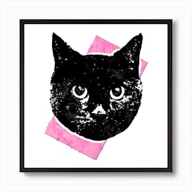 Soft Pink Cat Square Art Print