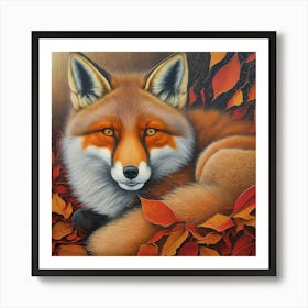 Fox In Autumn Leaves art print Art Print