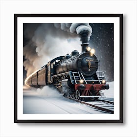 Steam Train In The Snow Created using Imagine AI Art 1 Art Print