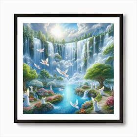 Angels In The Waterfall Art Print