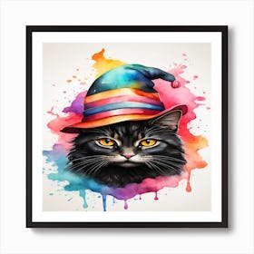 Black Cat In A Hat Art Print