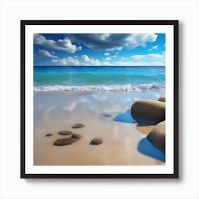 Blue Sea, White Surf and Sandy Beach Art Print