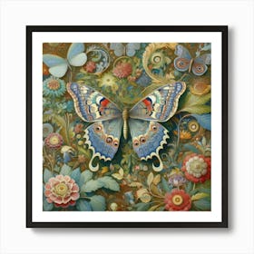 Butterfly And Flowers Art Print