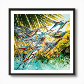 Abstract Jungle Birds over Water Art Print