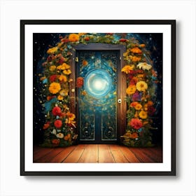 Firefly Door, Wooden, Galaxy, Spiral, Cosmos, Space, Universe, Floral, Wallpaper, Yellow, Blue, Red, (9) Art Print