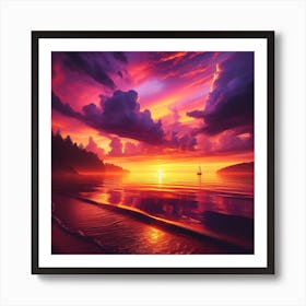 Sunset Over The Ocean Art Print