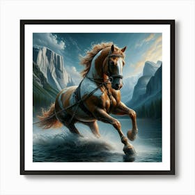 Horse Running In Water 1 Art Print