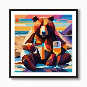 Bear With A Glass Of Wine Art Print