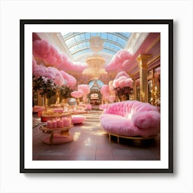 Firefly Pink, Fluffy, Cloudy, Mall, Pink Halls, Gold Accents, Cloud Shaped, Benches, Heart Shaped, D Art Print