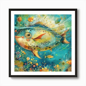 A Fish With Flowers And Plants On It Art Print